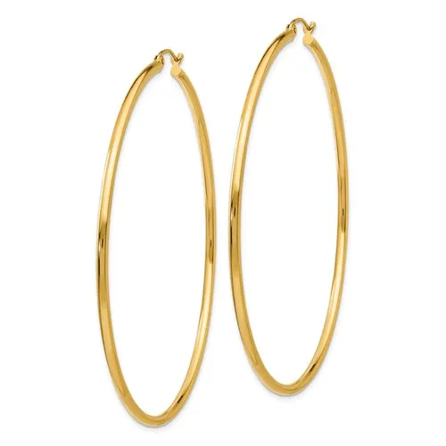 14K Gold 2mm wide 65 mm Lightweight Tube Hoop Earrings