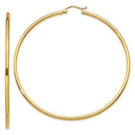 14K Gold 2mm wide 65 mm Lightweight Tube Hoop Earrings