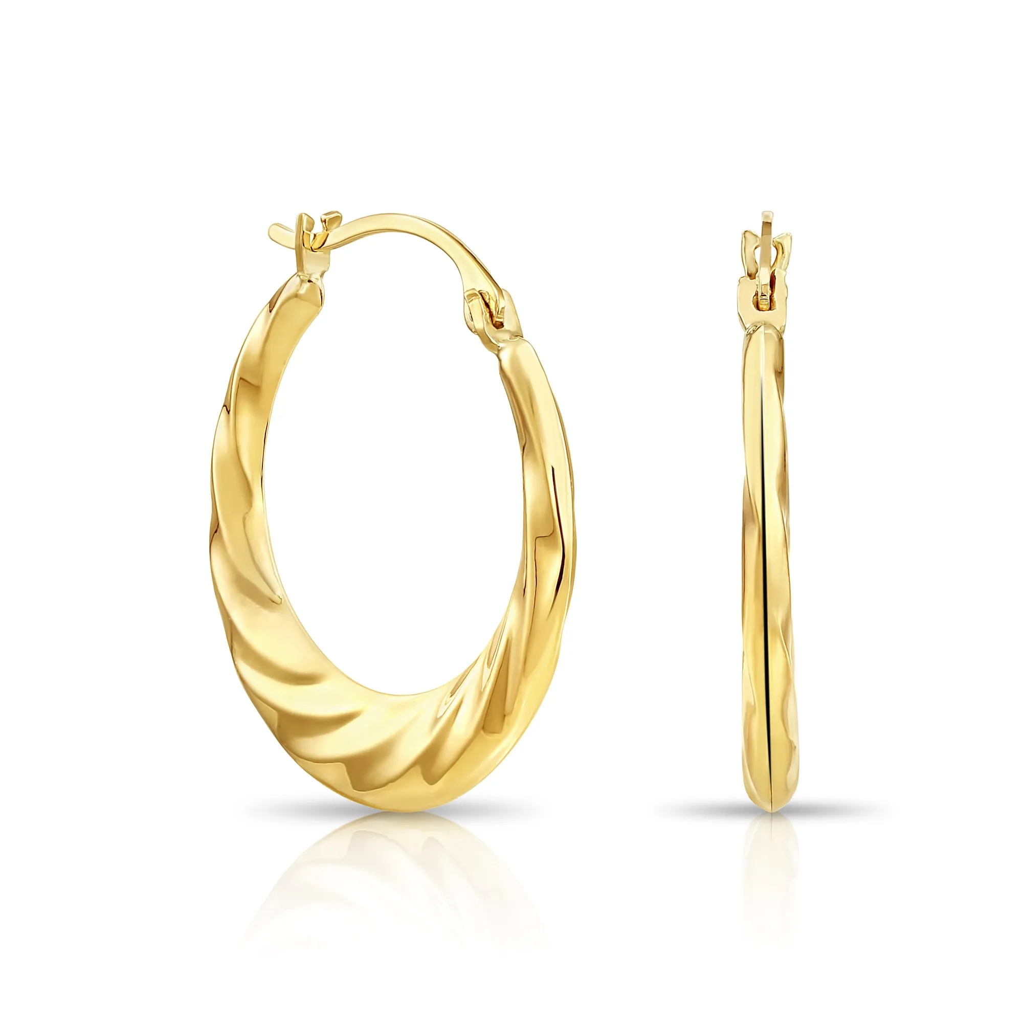 14K Yellow Gold Medium Spiral Hoop Earrings, 21mm