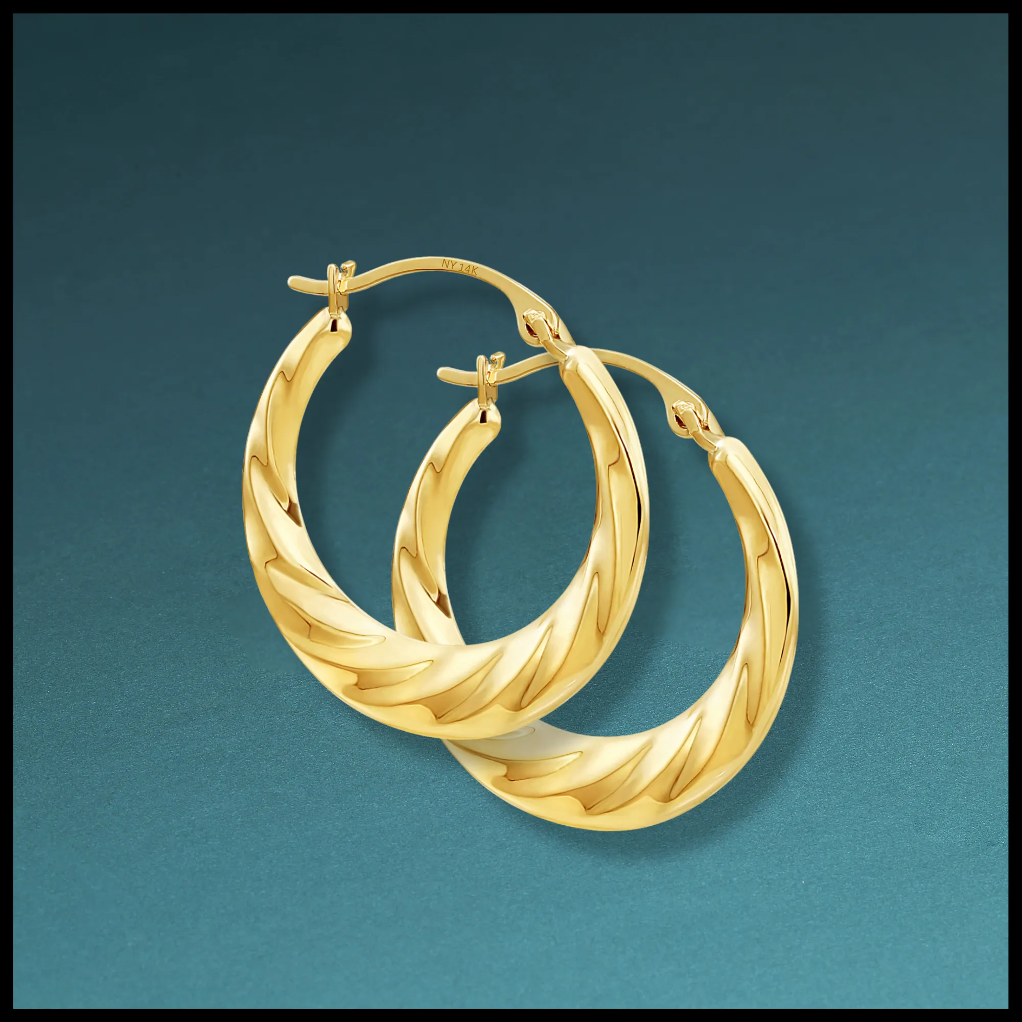 14K Yellow Gold Medium Spiral Hoop Earrings, 21mm