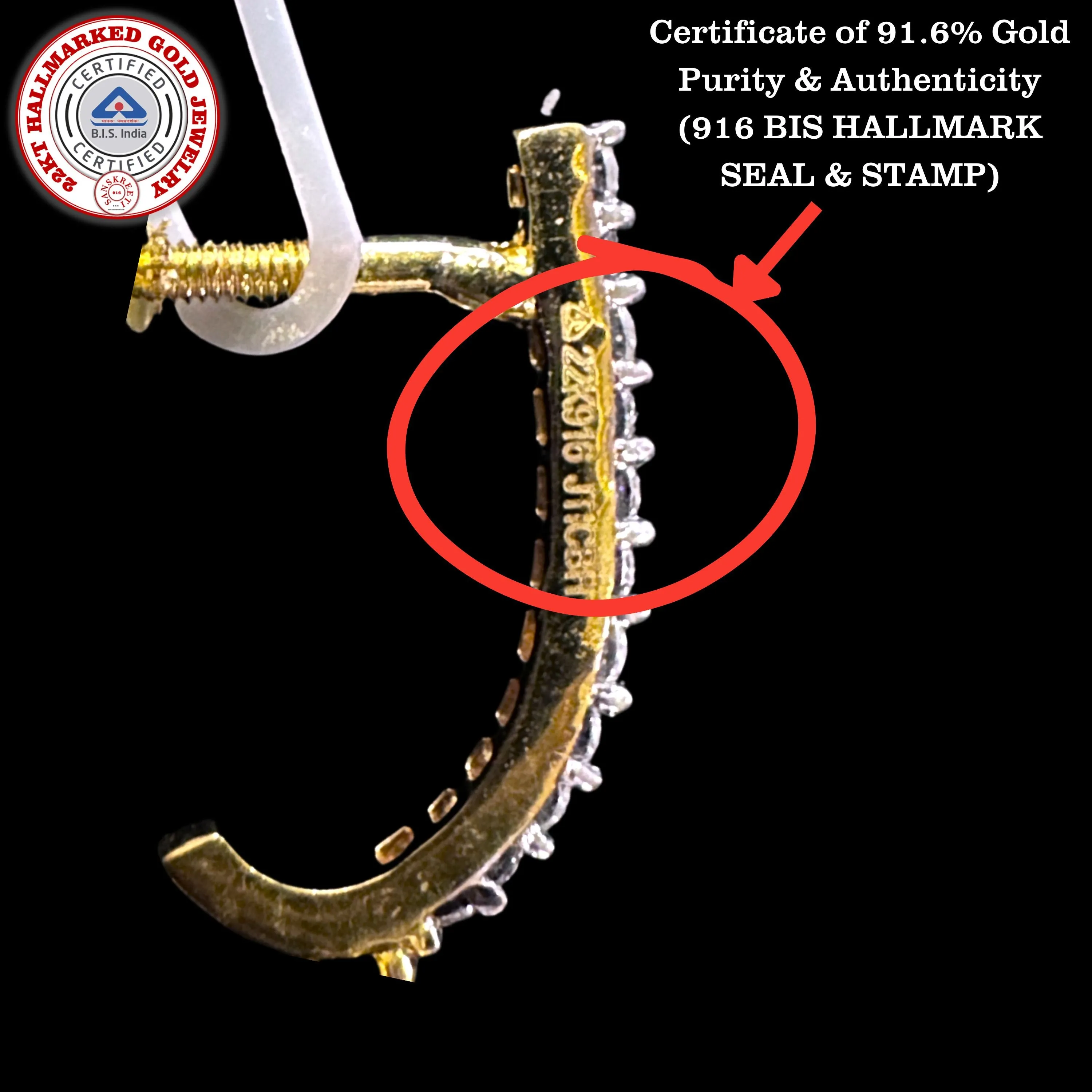 916 Twenty Two Karat (22Kt) Hallmarked Gold Small Jhumki (Jimki) -Style#03