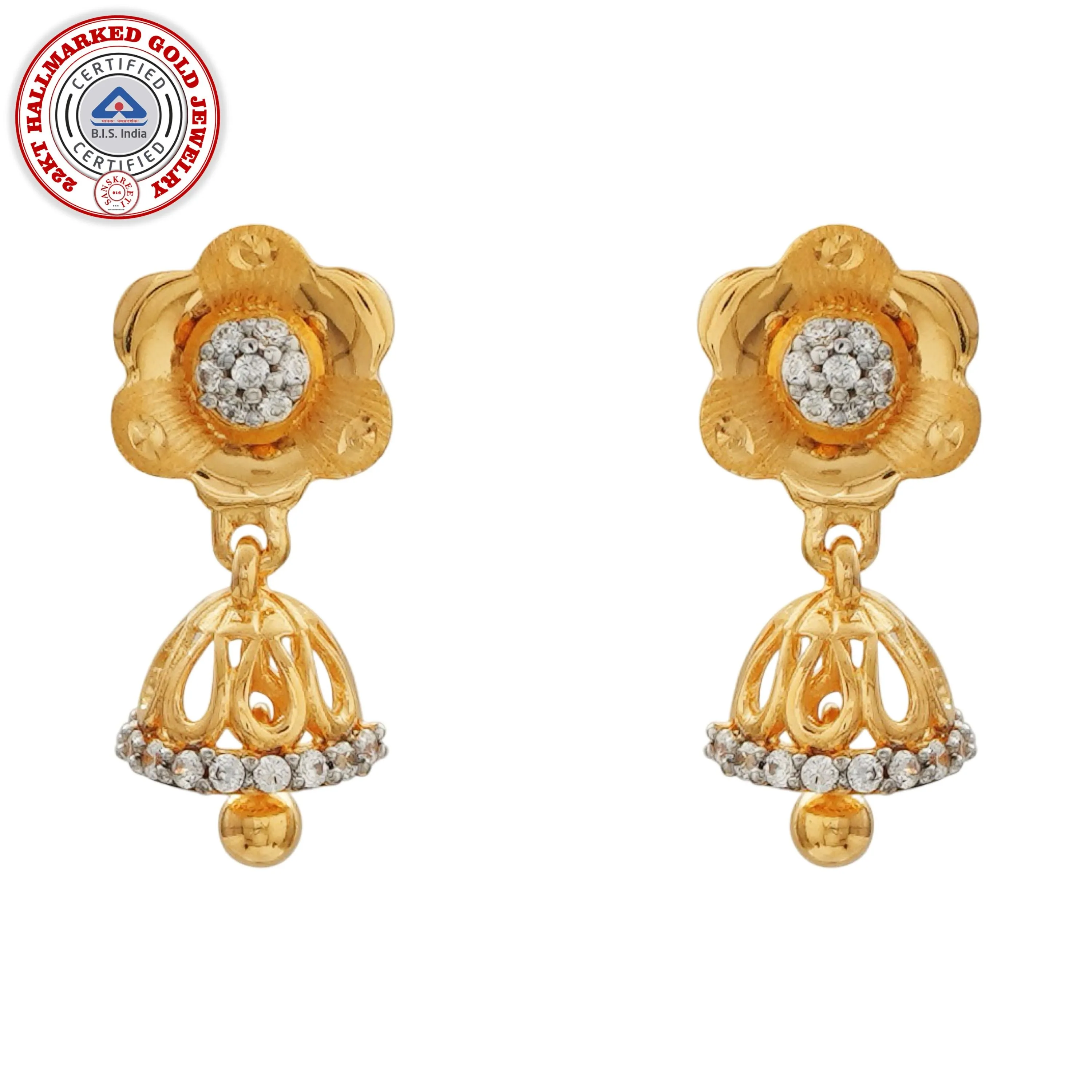 916 Twenty Two Karat (22Kt) Hallmarked Gold Small Jhumki (Jimki) -Style#03