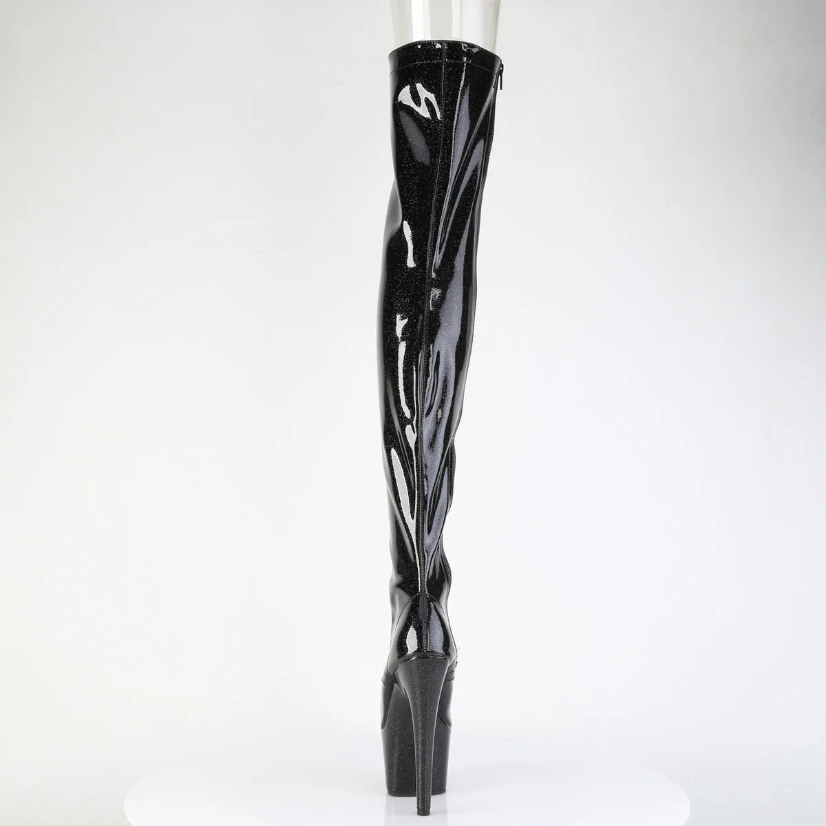 ADORE-3021GP Pleaser Black Glitter Patent Lace Up Thigh High Platform Boots