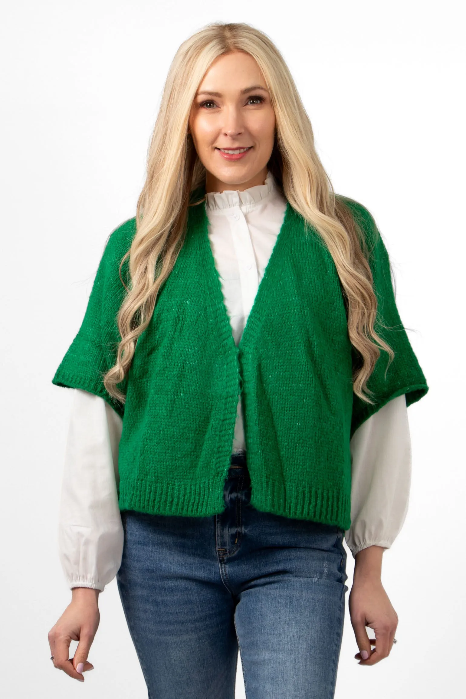 Amelia Short Sleeve Wool Blend Cardigan - Green