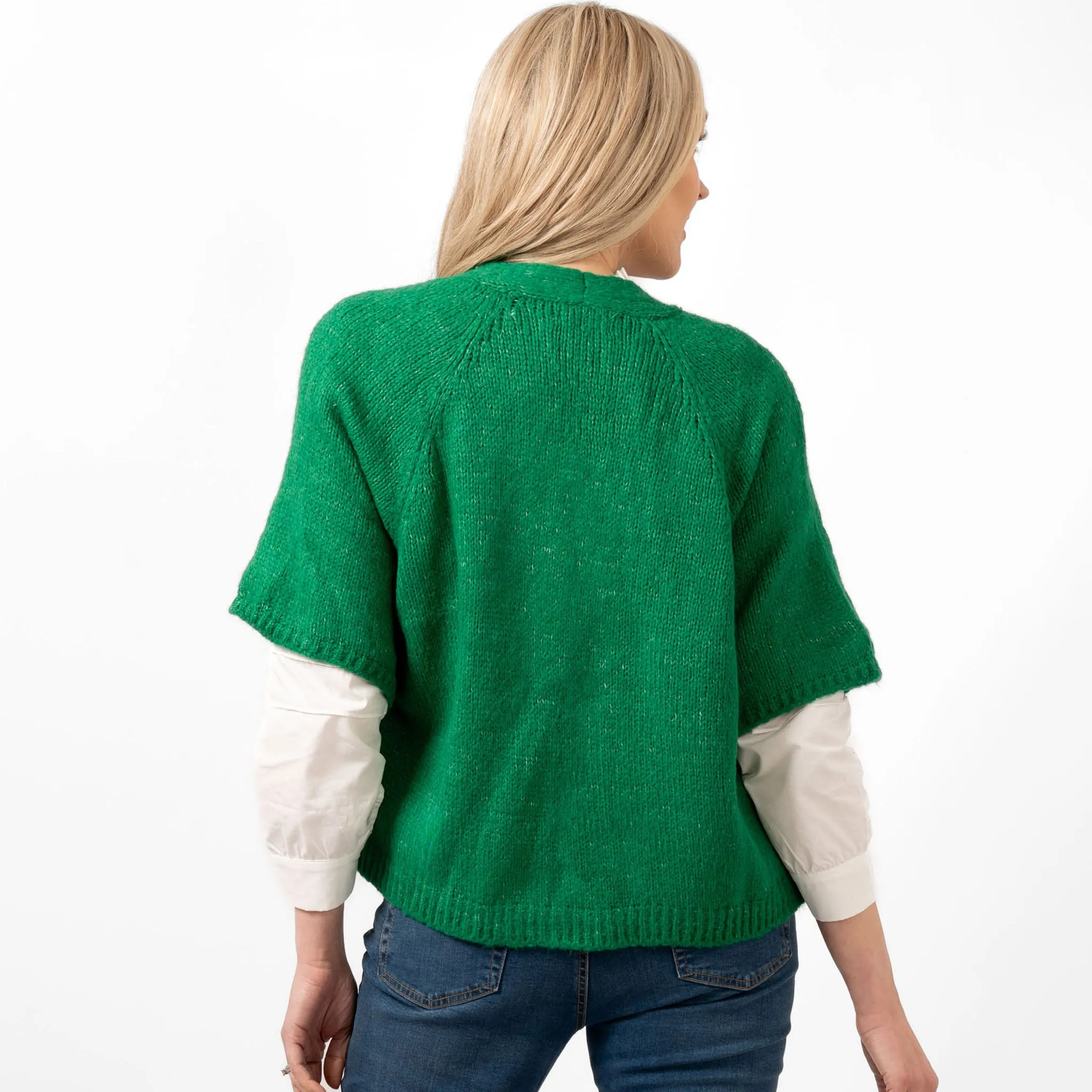 Amelia Short Sleeve Wool Blend Cardigan - Green