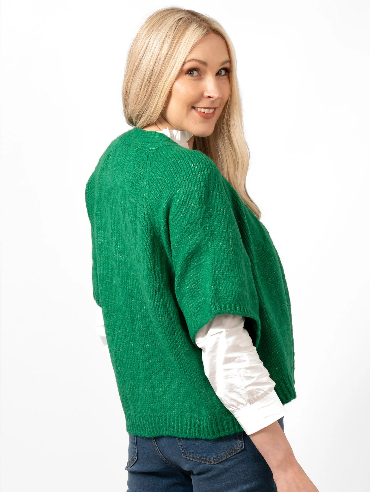 Amelia Short Sleeve Wool Blend Cardigan - Green