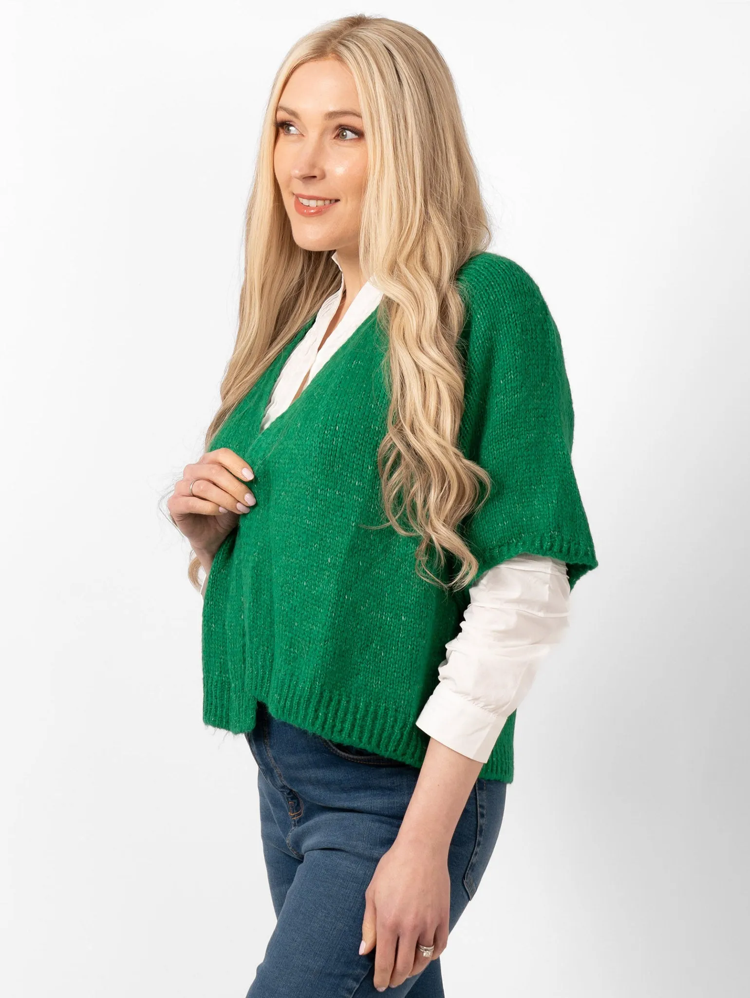 Amelia Short Sleeve Wool Blend Cardigan - Green