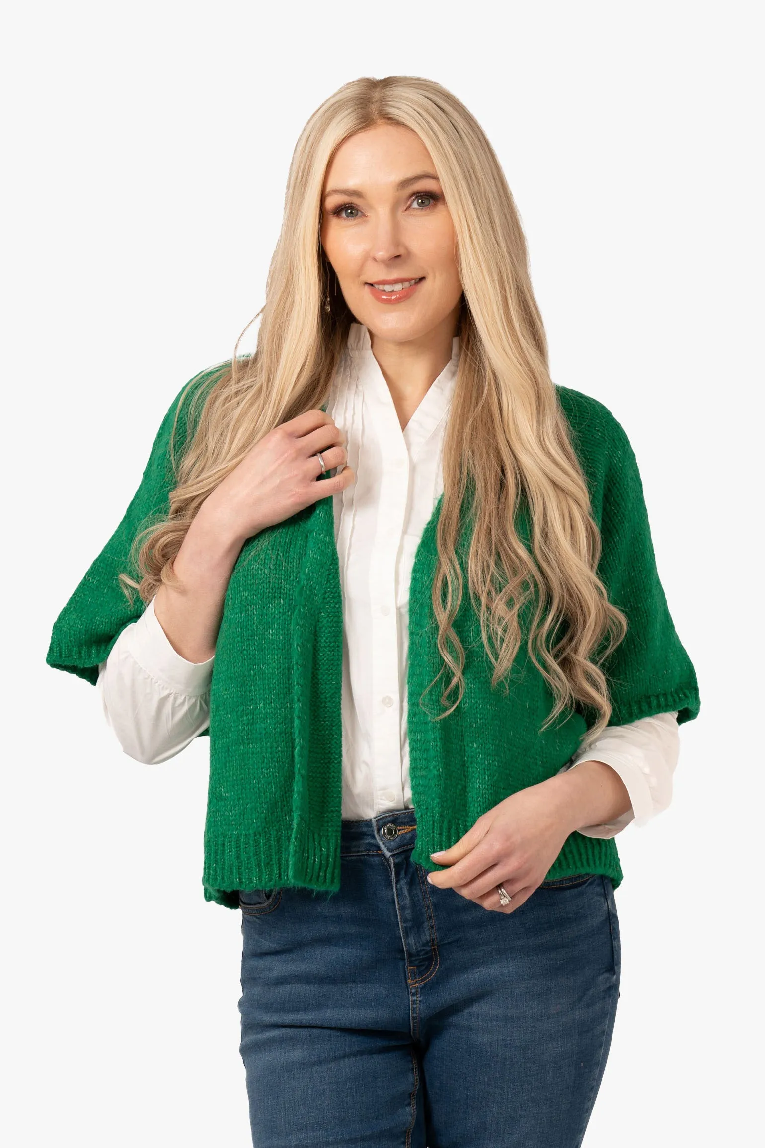 Amelia Short Sleeve Wool Blend Cardigan - Green
