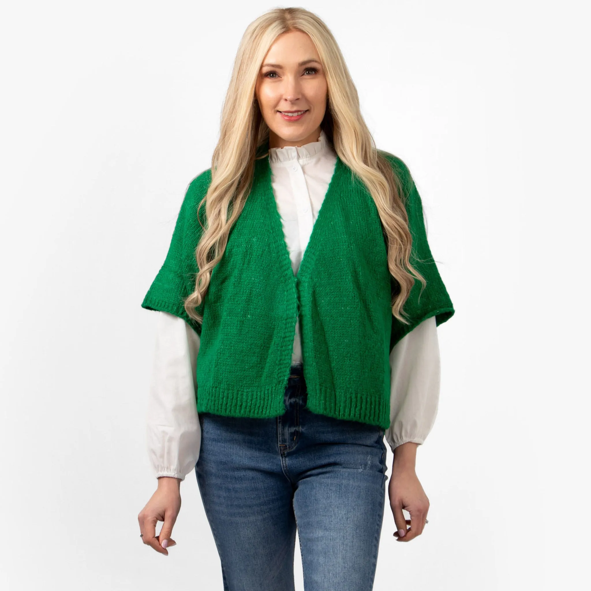 Amelia Short Sleeve Wool Blend Cardigan - Green