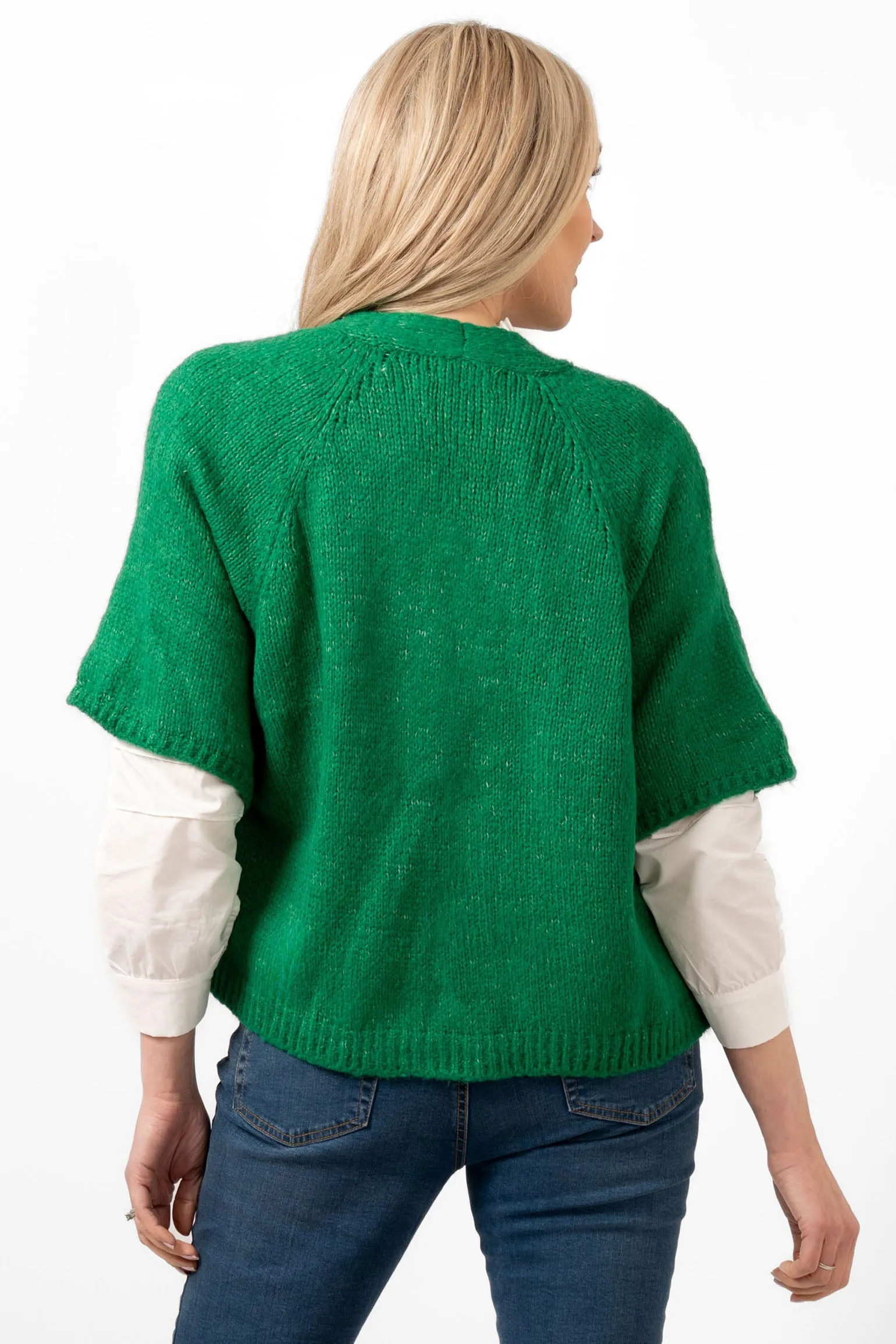 Amelia Short Sleeve Wool Blend Cardigan - Green