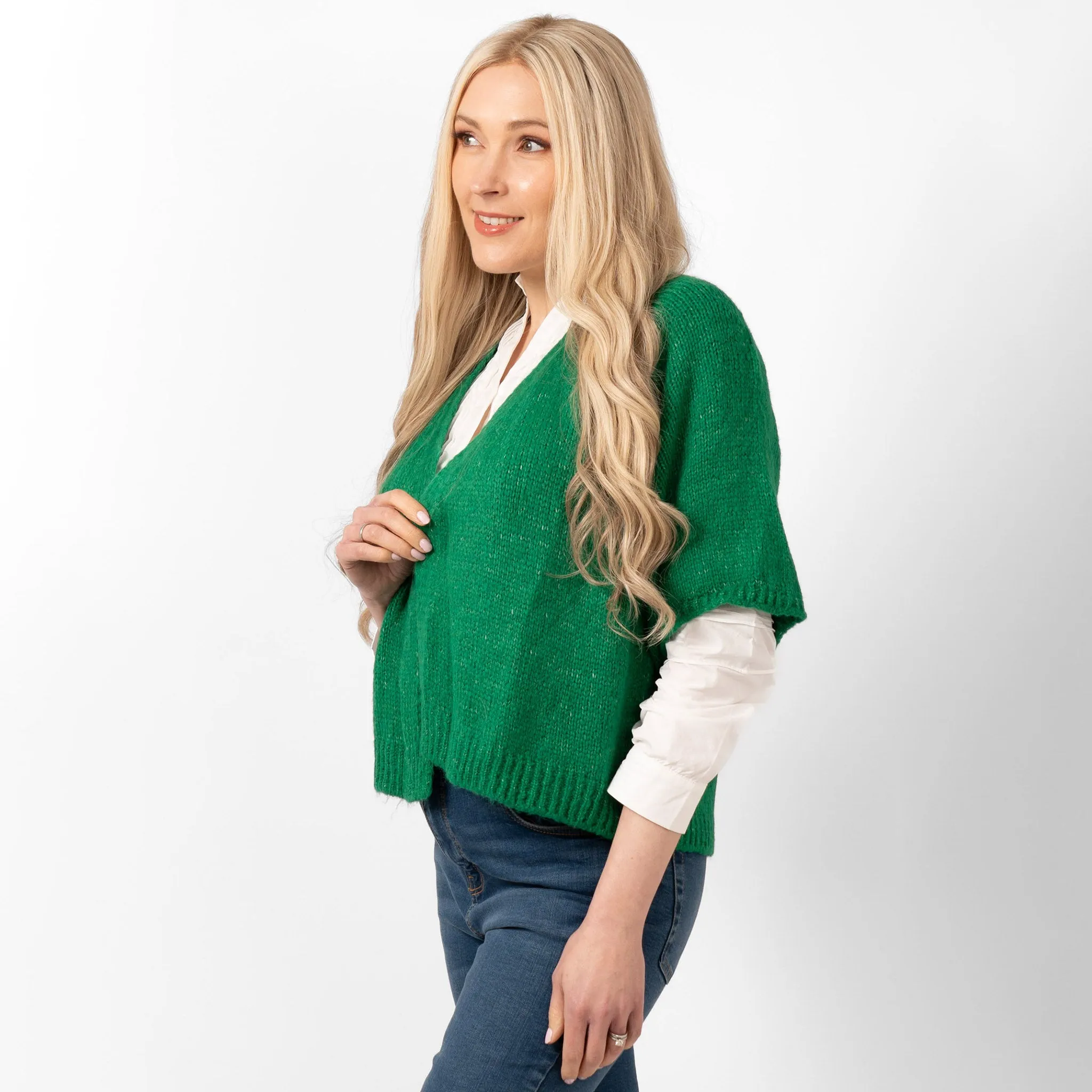 Amelia Short Sleeve Wool Blend Cardigan - Green