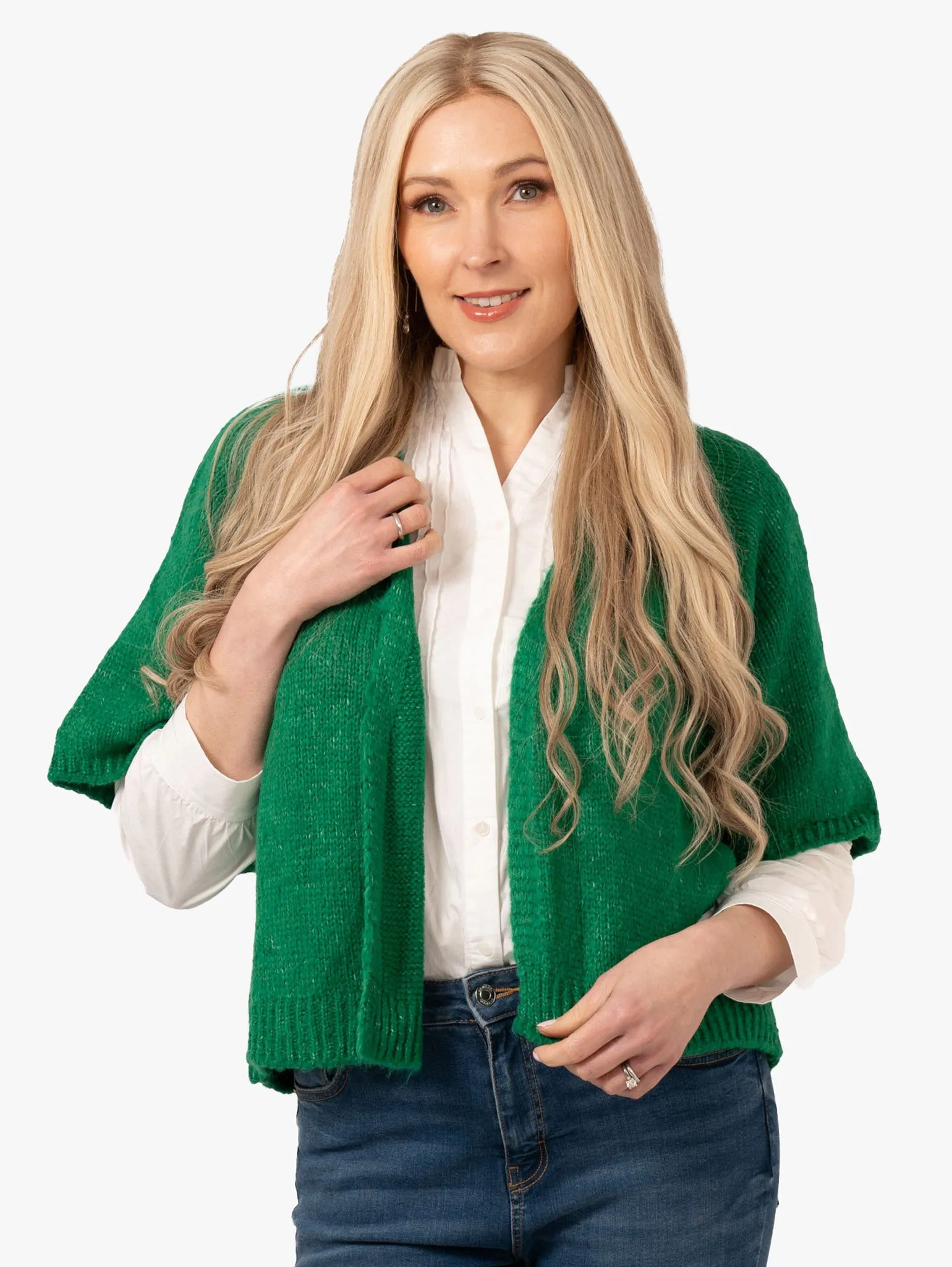 Amelia Short Sleeve Wool Blend Cardigan - Green