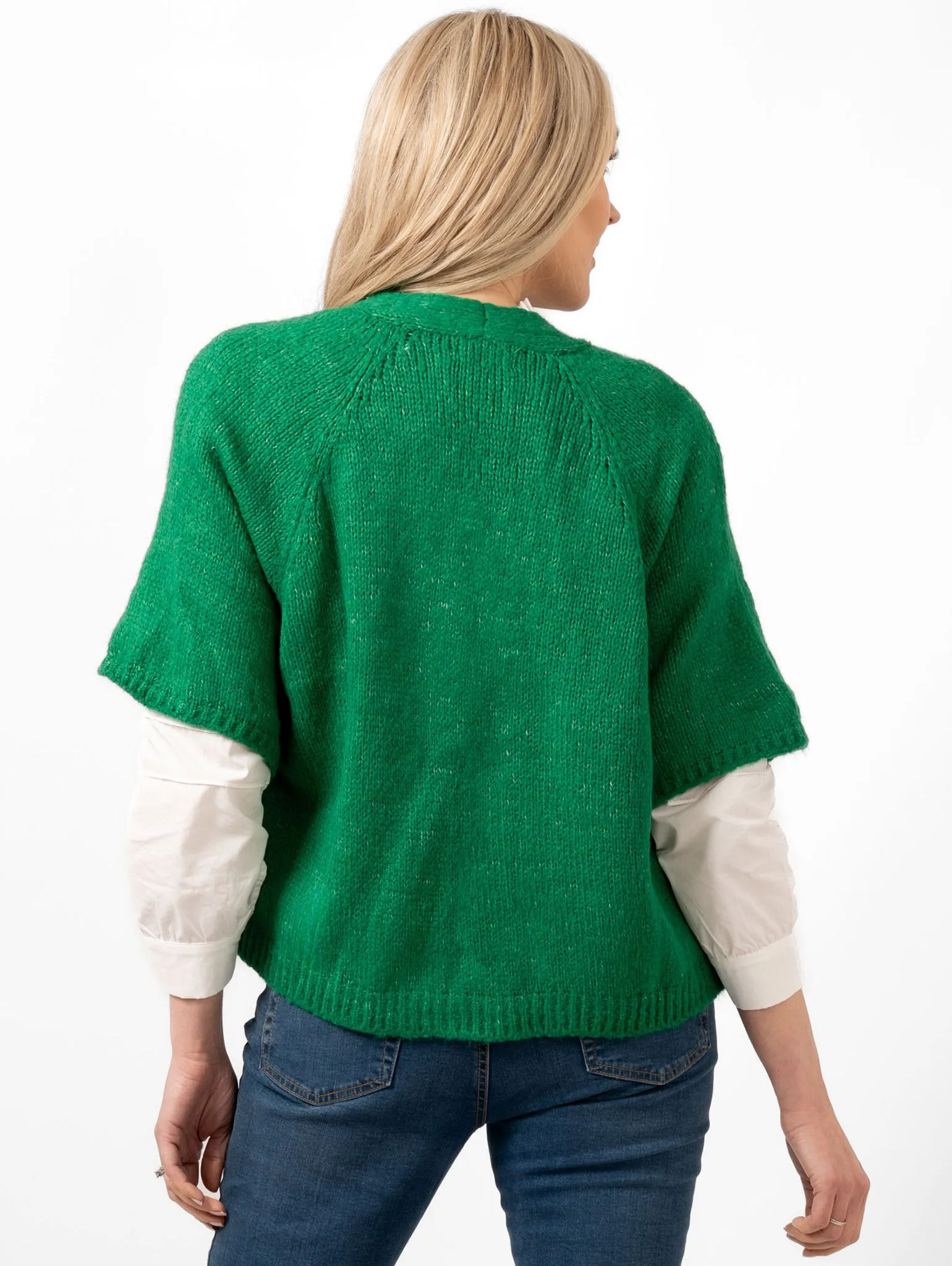 Amelia Short Sleeve Wool Blend Cardigan - Green