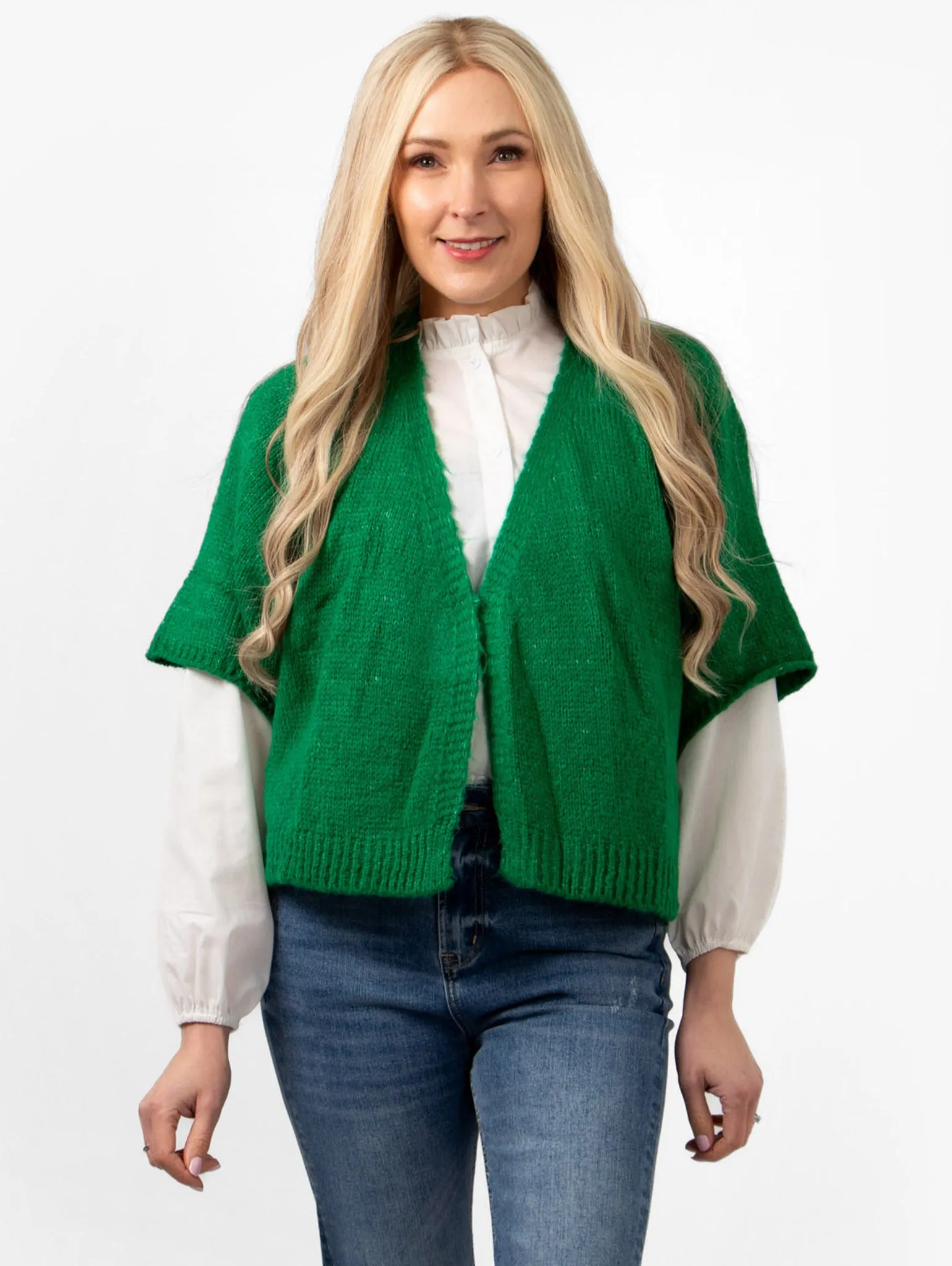 Amelia Short Sleeve Wool Blend Cardigan - Green