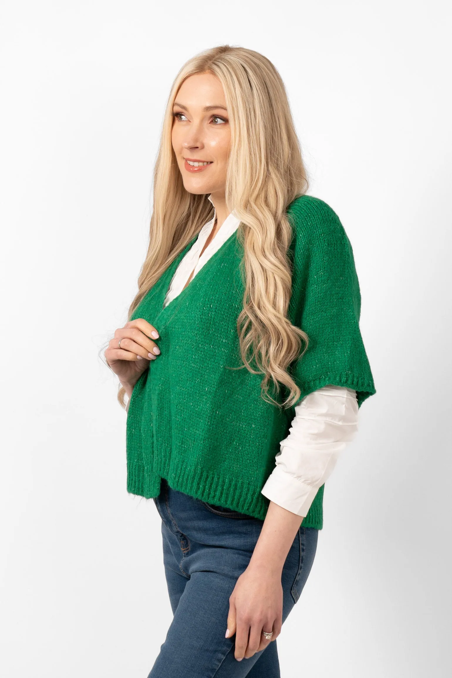 Amelia Short Sleeve Wool Blend Cardigan - Green