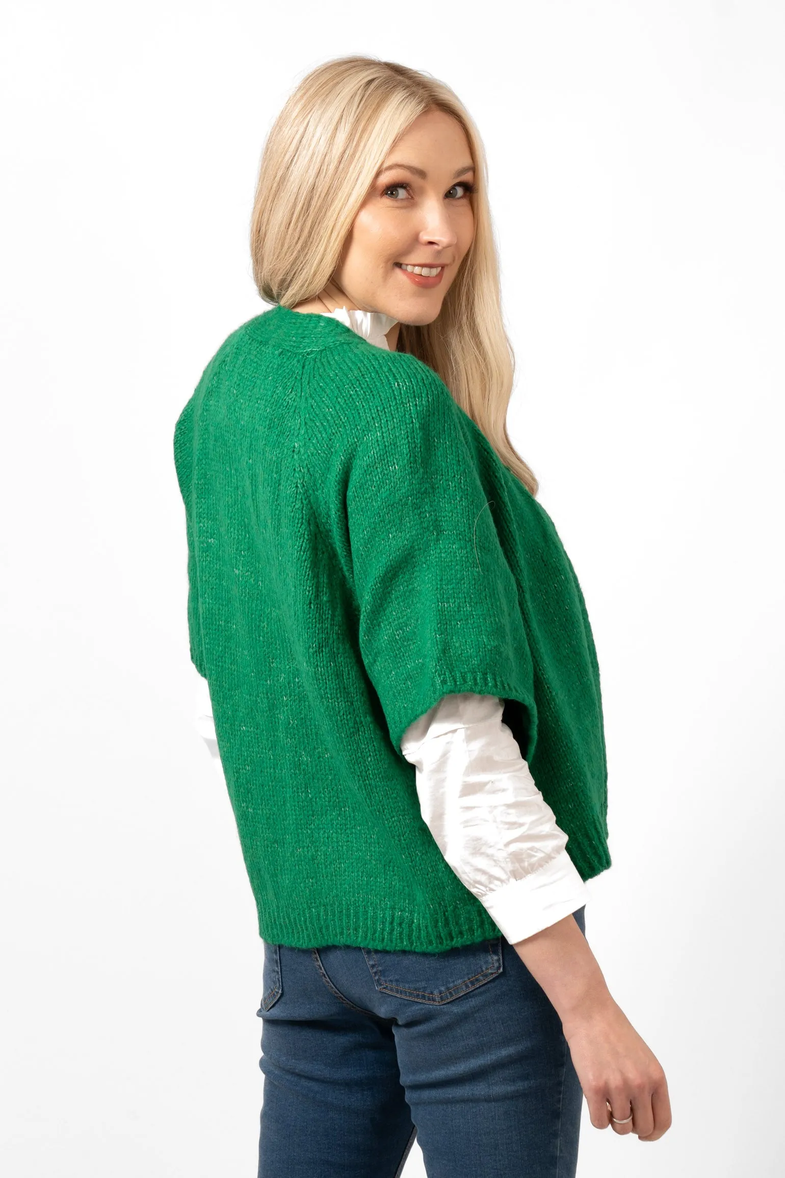 Amelia Short Sleeve Wool Blend Cardigan - Green