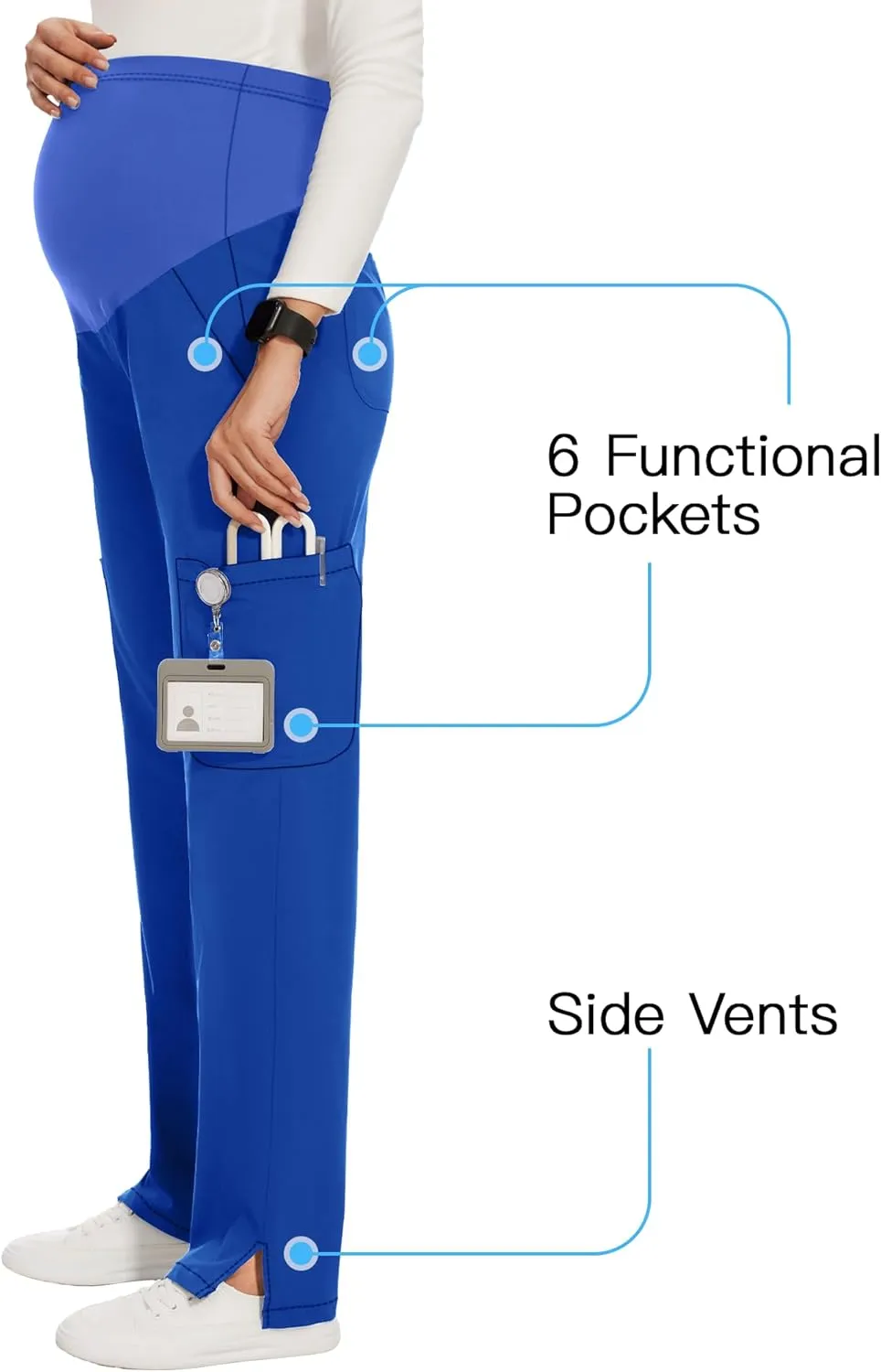 AMPOSH Women's Maternity Scrub Pants with 6 Pockets Stretchy Straight Leg Pregnancy Workwear