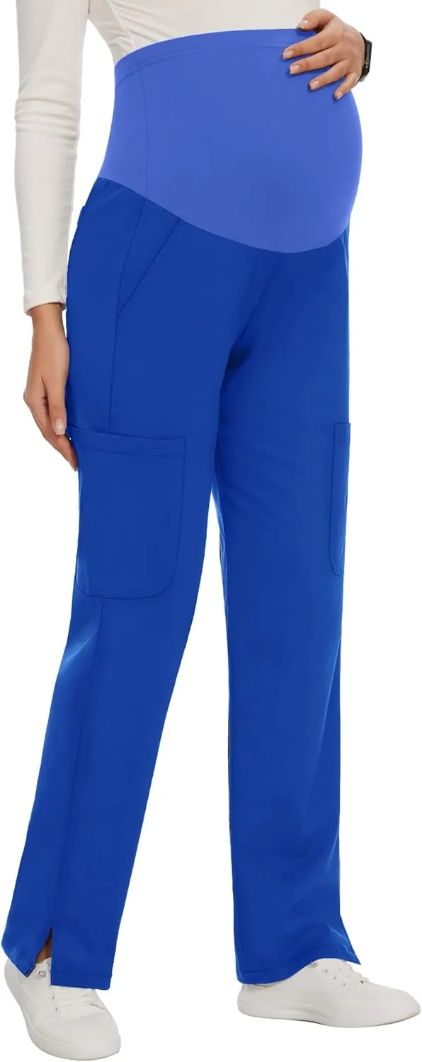 AMPOSH Women's Maternity Scrub Pants with 6 Pockets Stretchy Straight Leg Pregnancy Workwear