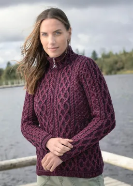 Aran Crafts Plated Zip Cardigan | Purple