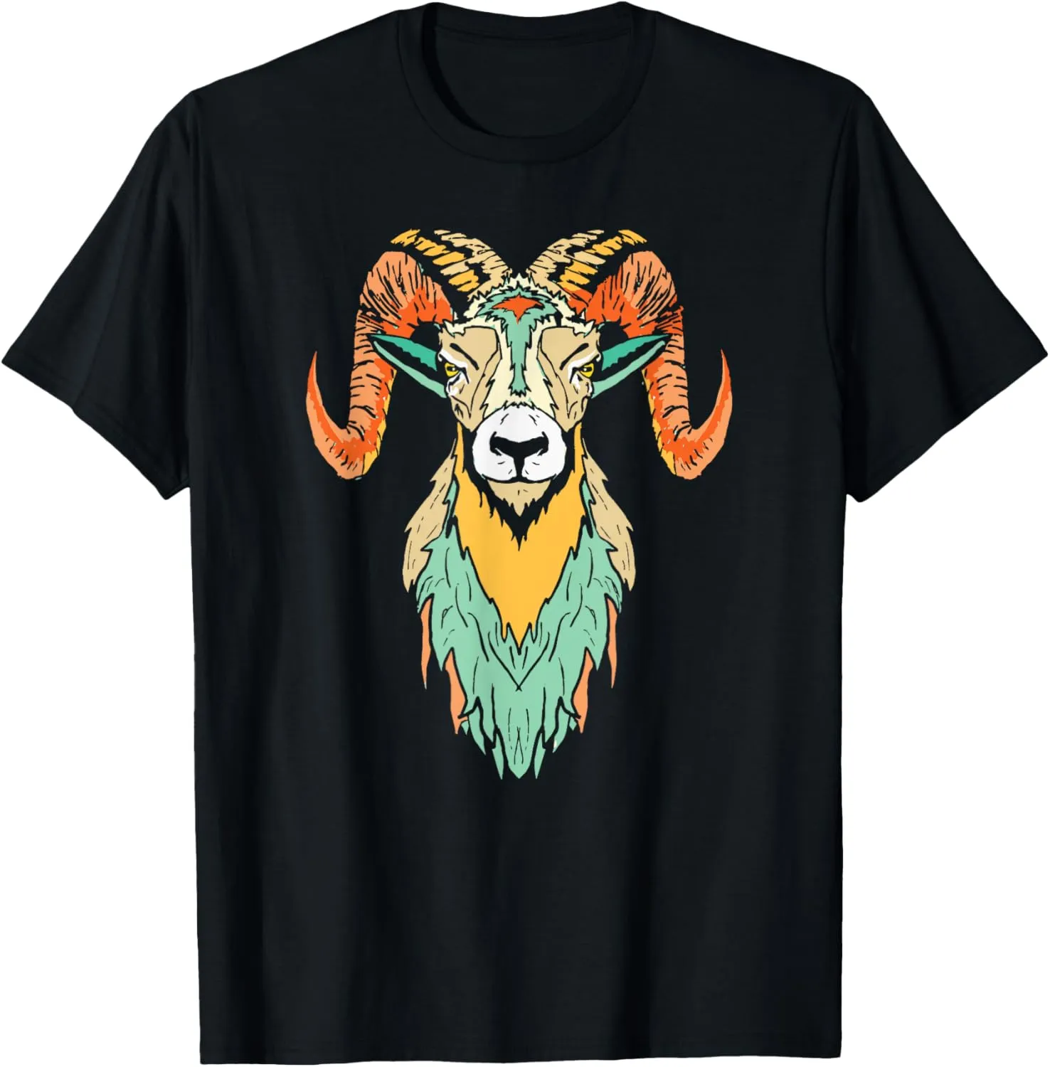 Artistic Big Horn Sheep Psychedelic Ram Head Sketch Graphic T-Shirt