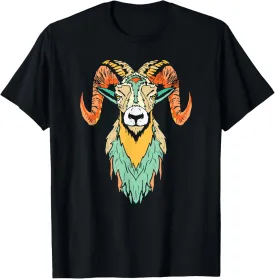 Artistic Big Horn Sheep Psychedelic Ram Head Sketch Graphic T-Shirt