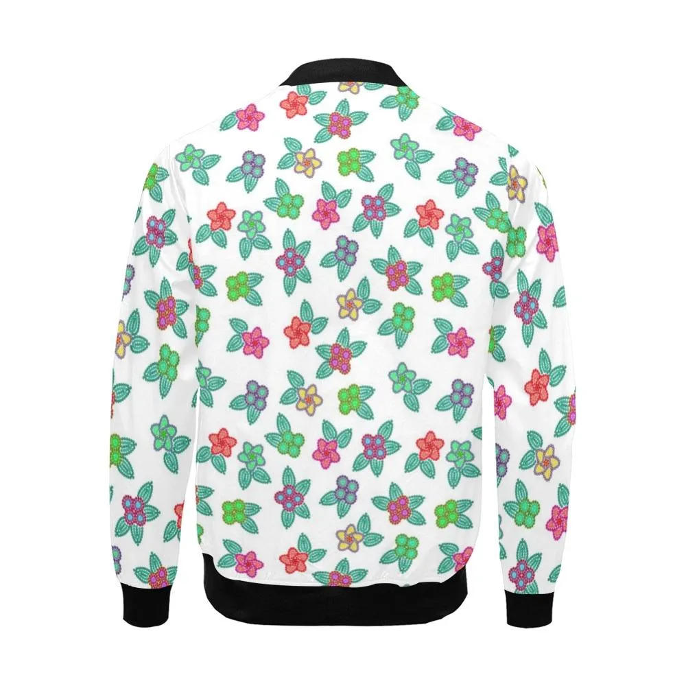 Berry Flowers White Bomber Jacket for Men