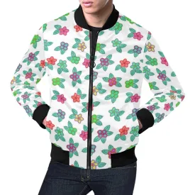 Berry Flowers White Bomber Jacket for Men