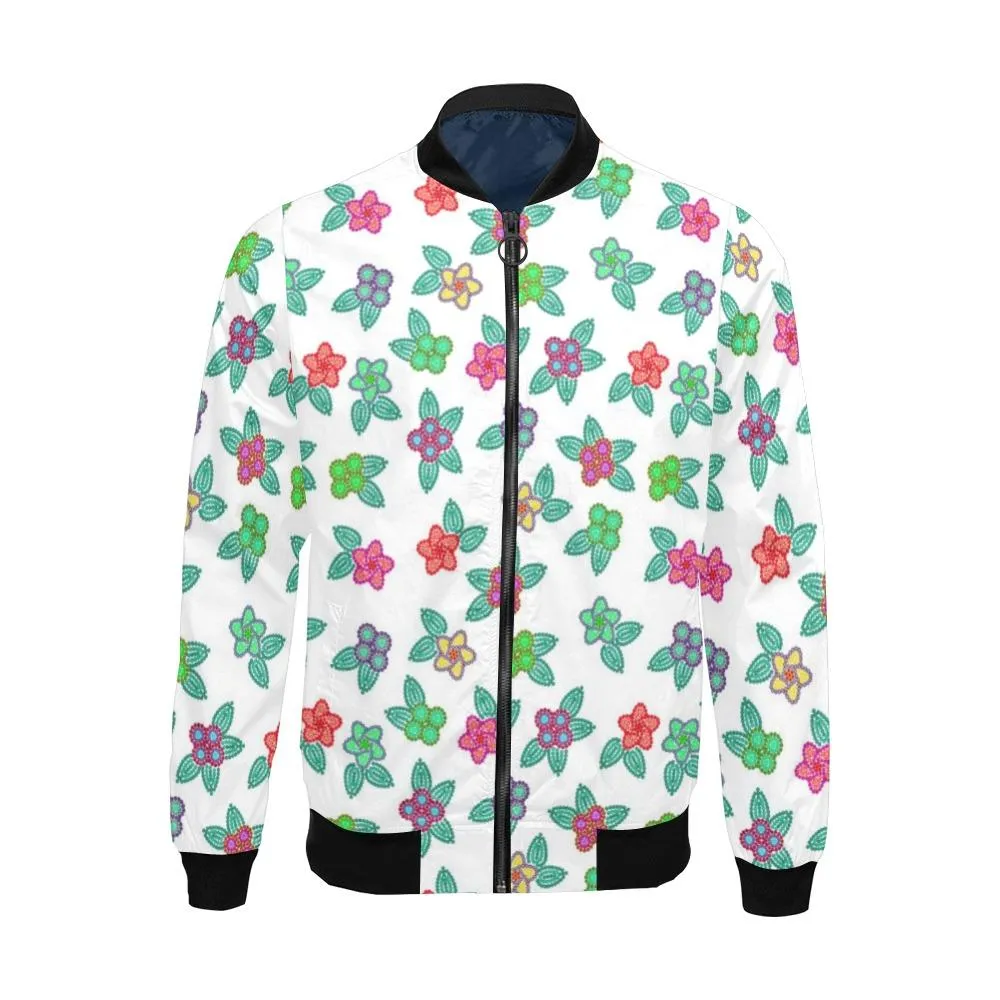 Berry Flowers White Bomber Jacket for Men