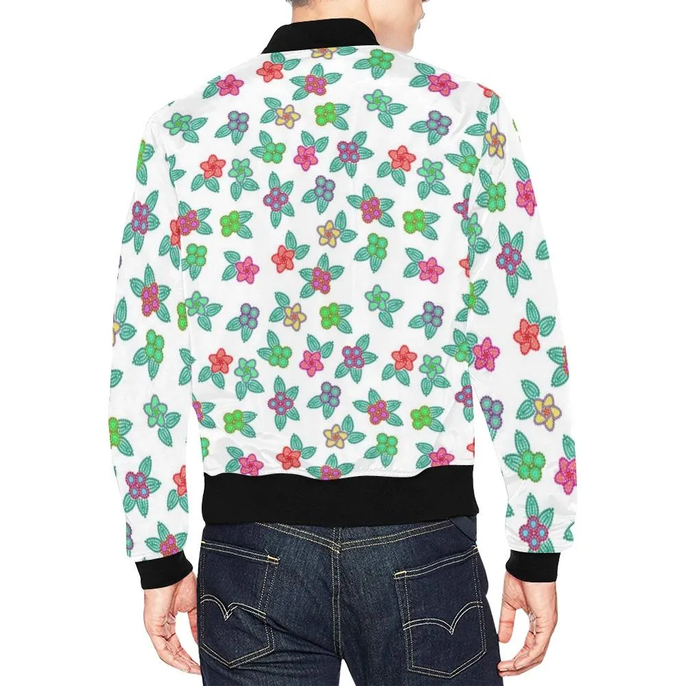 Berry Flowers White Bomber Jacket for Men
