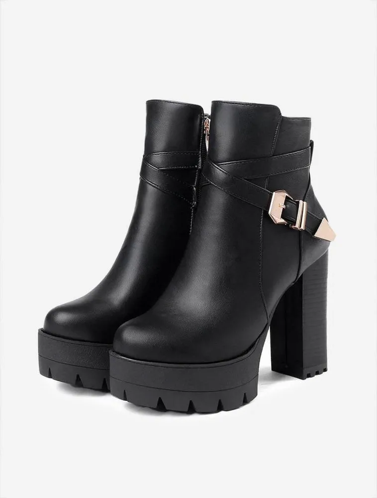 Black Platform Ankle Boots, Platform Heels