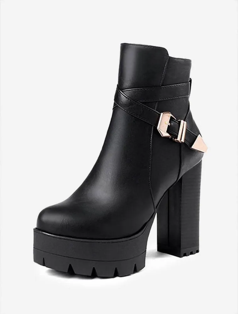 Black Platform Ankle Boots, Platform Heels