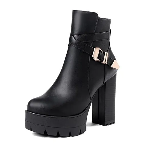 Black Platform Ankle Boots, Platform Heels