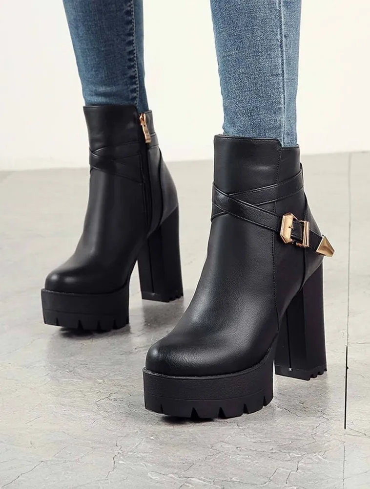 Black Platform Ankle Boots, Platform Heels