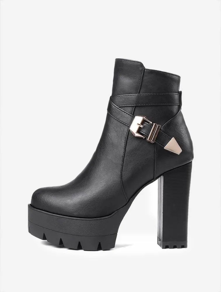 Black Platform Ankle Boots, Platform Heels