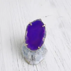 Boho Purple Agate Ring, Geode Ring, Statement Ring, Statement Jewelry Slice Agate Ring Large Stone Ring Crystal Ring Gold Adjustable G14-197