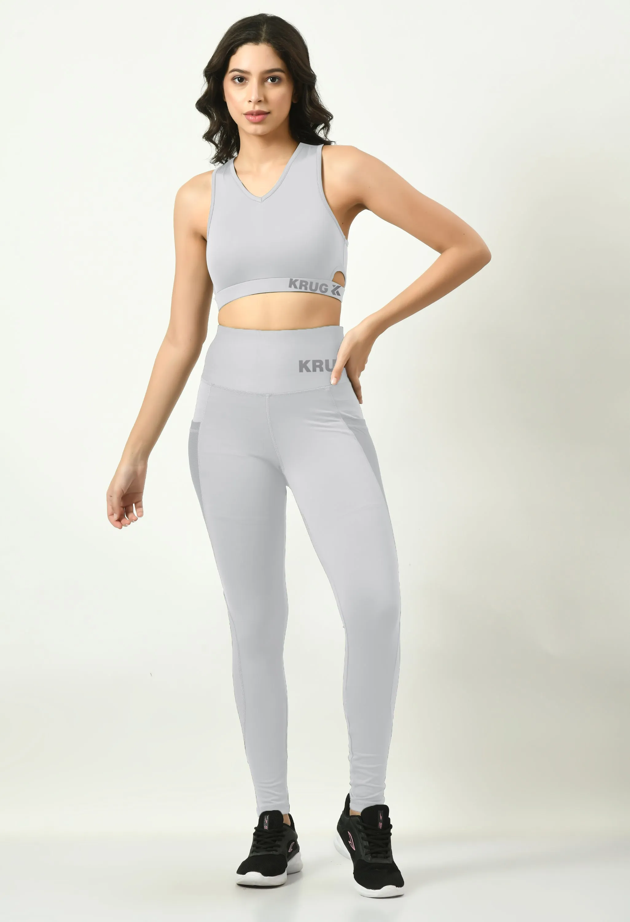 Cloud Grey Sports Bra & Leggings Co-Ord Set For Women