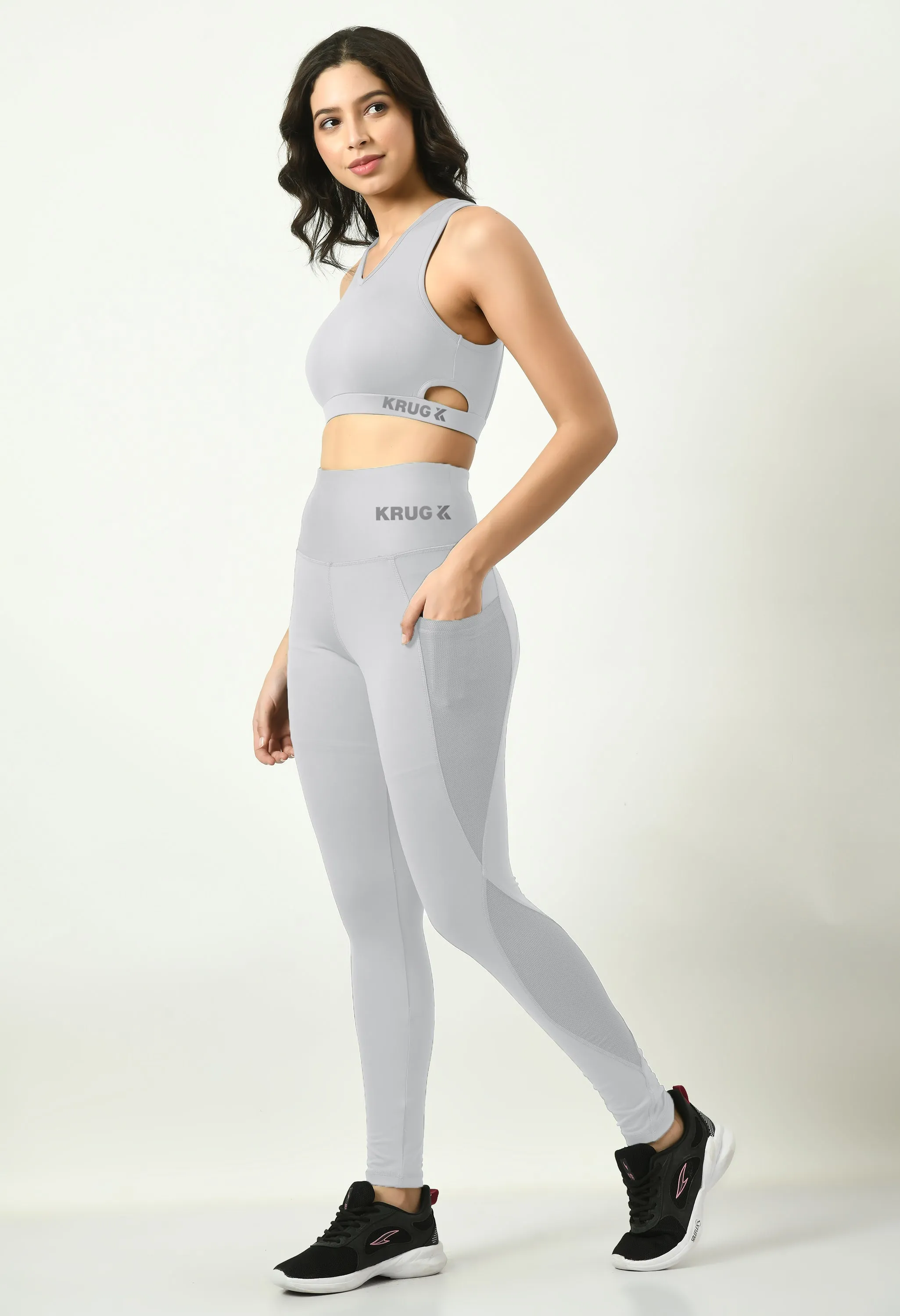 Cloud Grey Sports Bra & Leggings Co-Ord Set For Women