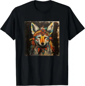 Colorful Artistic Sketch Oil Painting Of A Native Tribal Fox T-Shirt