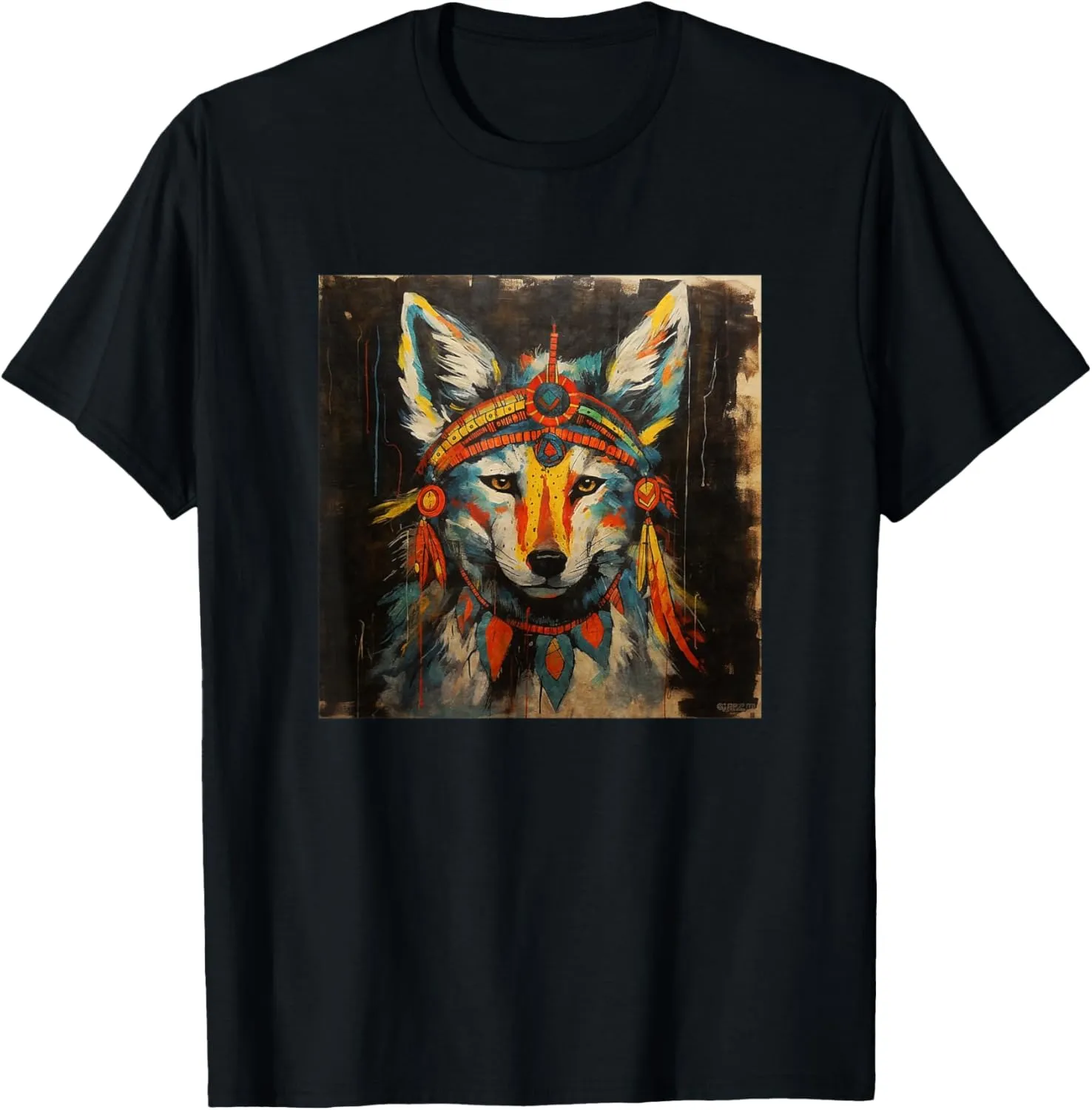 Colorful Artistic Sketch Oil Painting Of A Native Tribal Fox T-Shirt