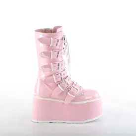 Damned 225 Multi Strap Goth Punk Rock 3.5" Flat Platform Boot Pink Hologram - Demonia Direct