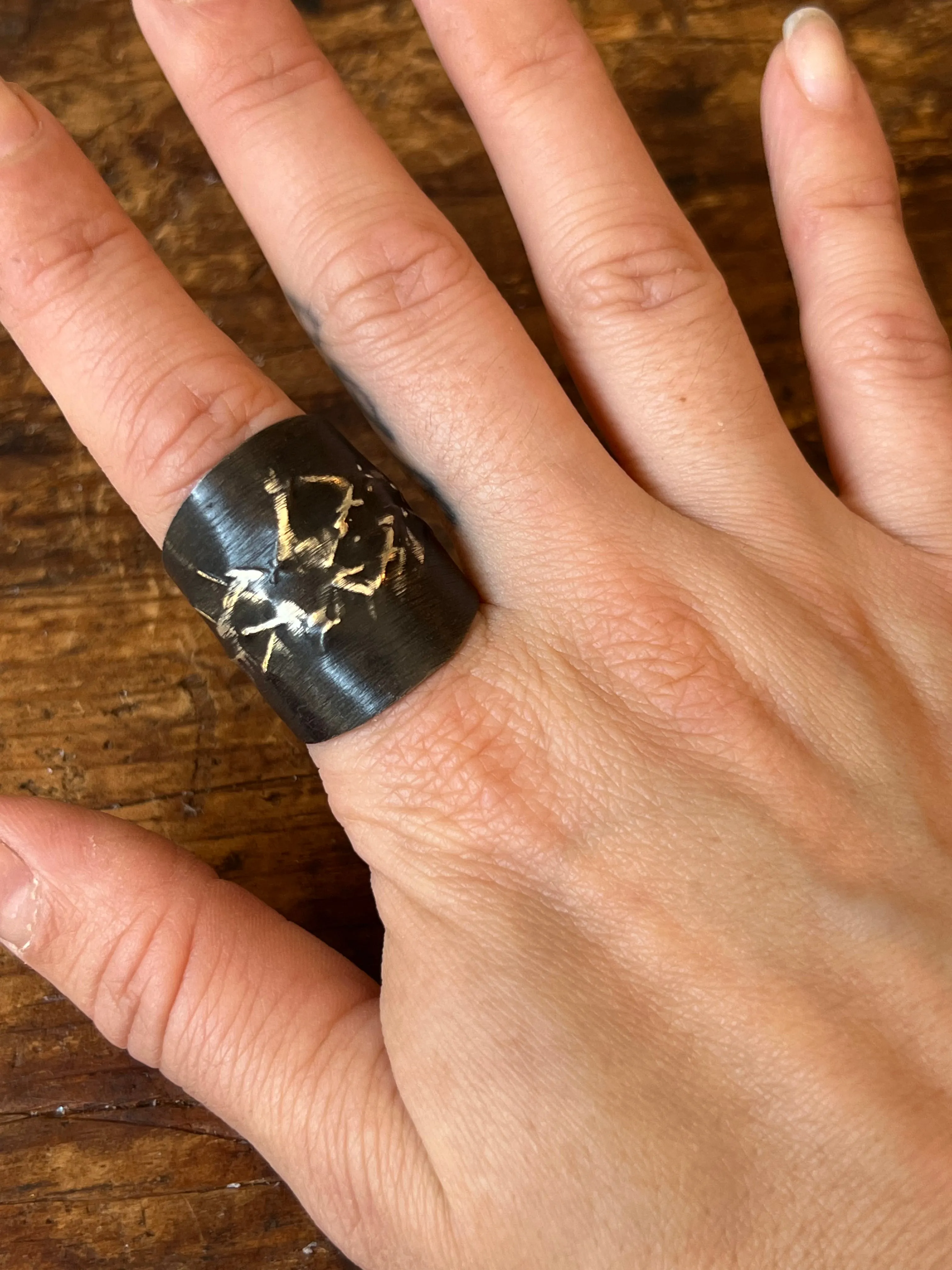 Dennis Higgins Limited Large Textured Black and Silver Ring