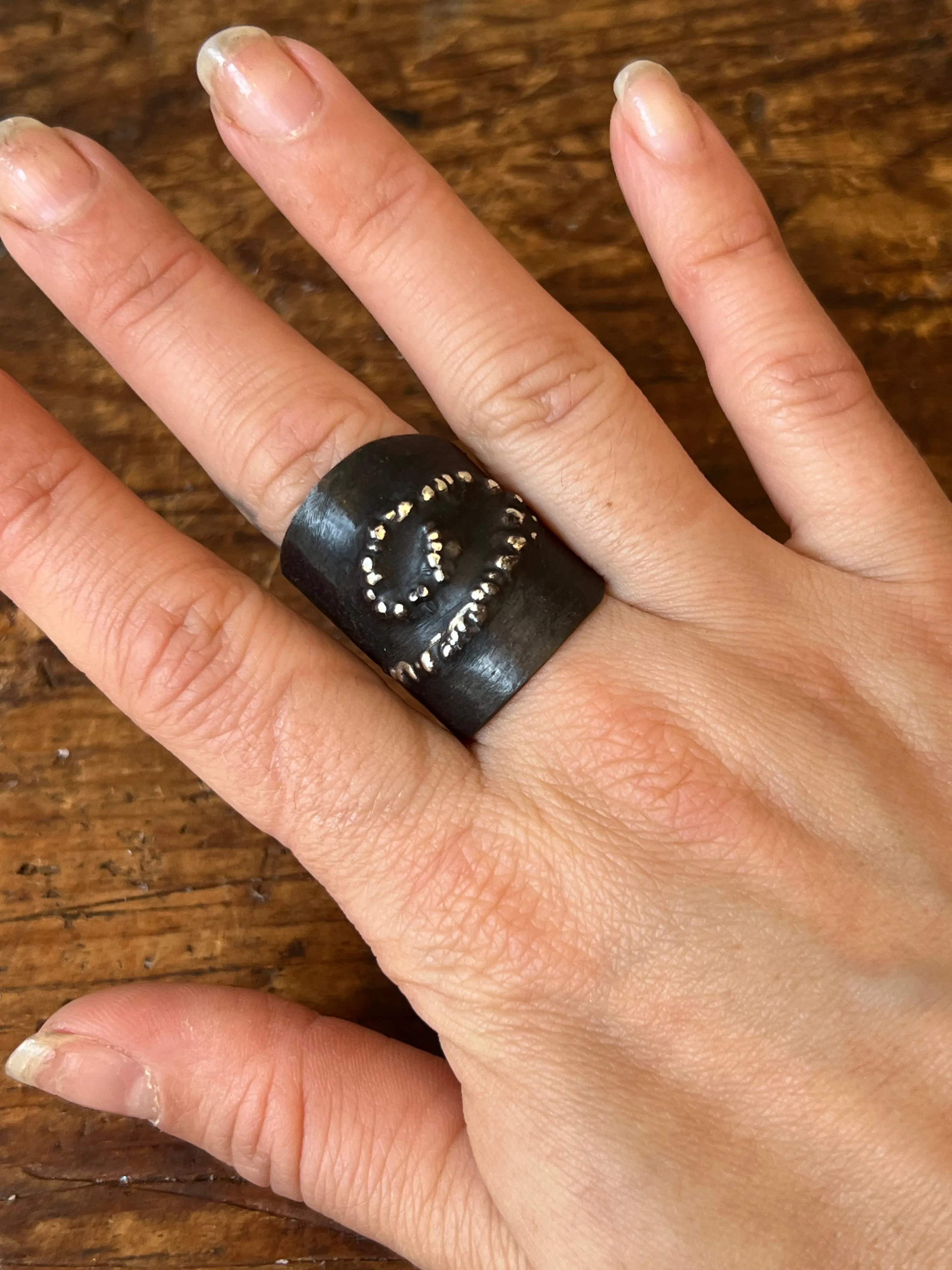 Dennis Higgins Limited Large Textured Black and Silver Ring