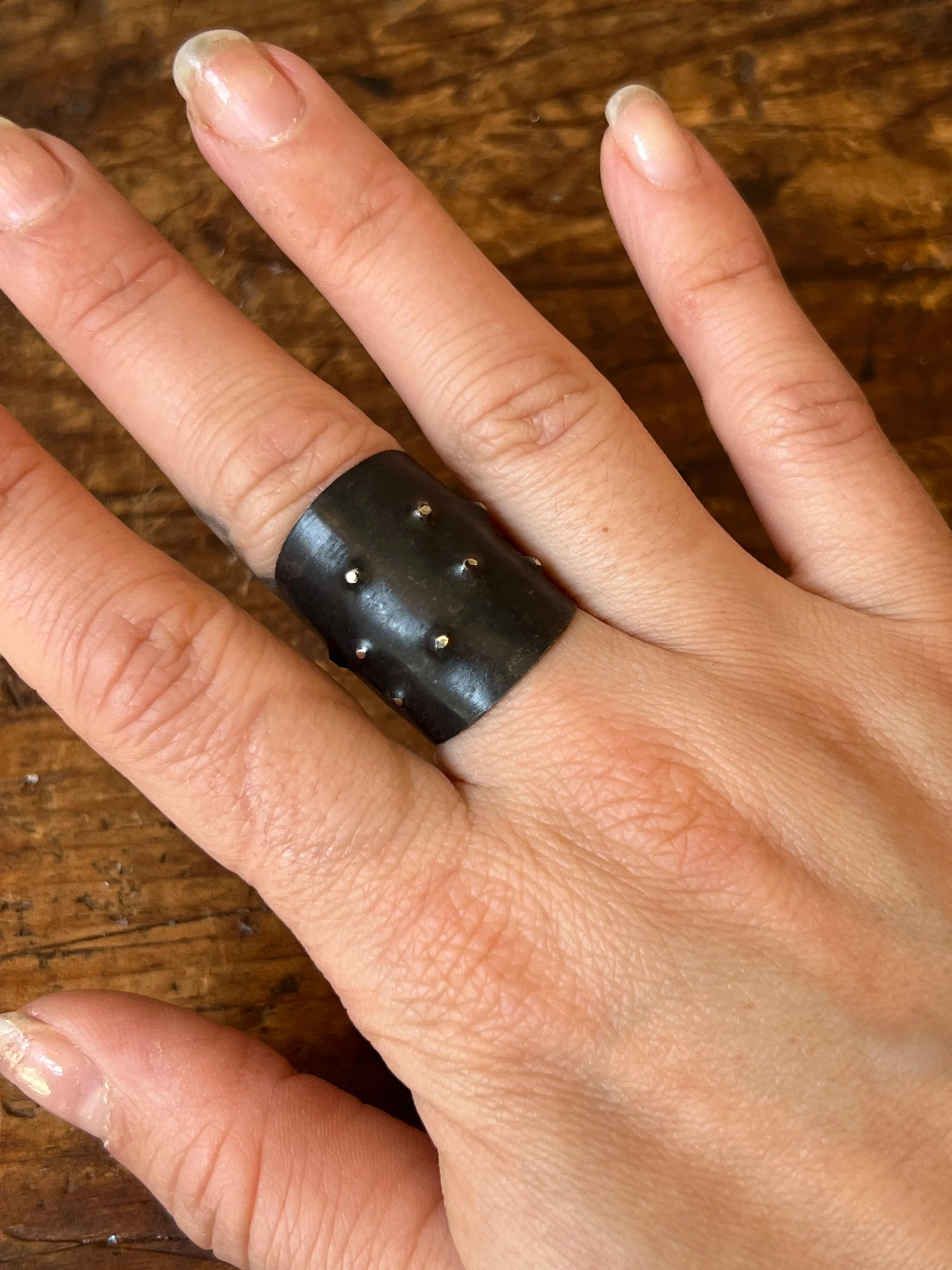 Dennis Higgins Limited Large Textured Black and Silver Ring