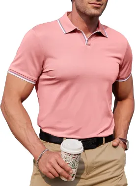 dimidium Mens V Neck Polo Shirts Cotton Short Sleeve Casual Stylish Collar T Shirt Regular Fit Henley Golf Knit Tshirt
