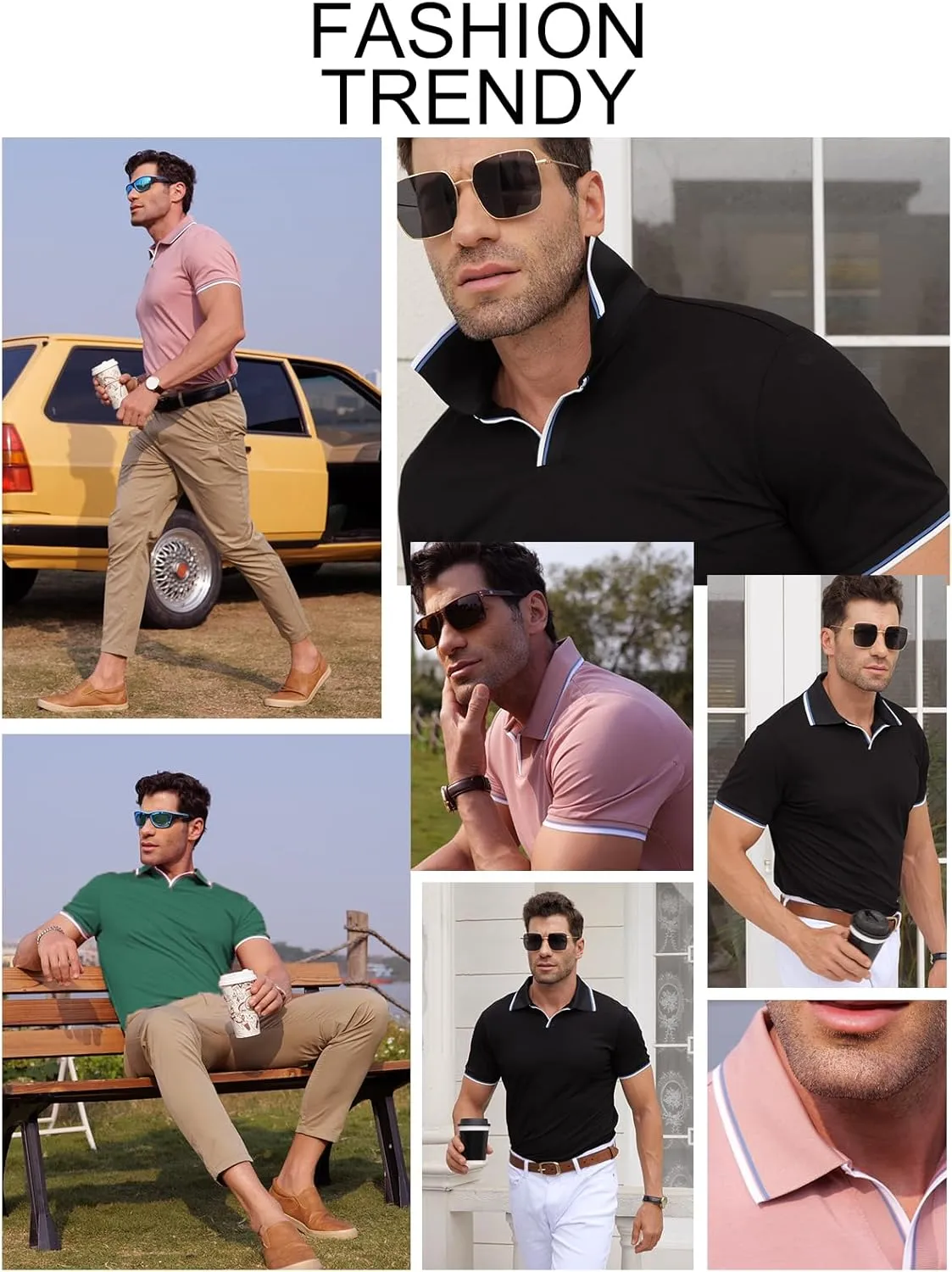 dimidium Mens V Neck Polo Shirts Cotton Short Sleeve Casual Stylish Collar T Shirt Regular Fit Henley Golf Knit Tshirt