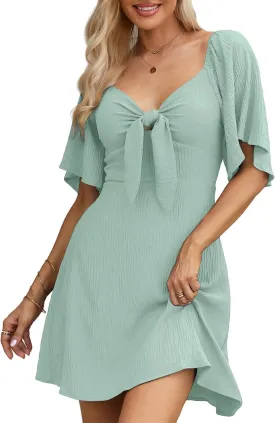 Dokotoo Womens Dresses 2025 Spring Summer Deep V Neck Elegant Bow tie Mini Dress S-XL