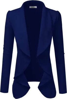 DOUBLJU Classic Draped Open Front Long Sleeve Business Casual Work Deconstructed Blazer Jackets for Womens with Plus Size