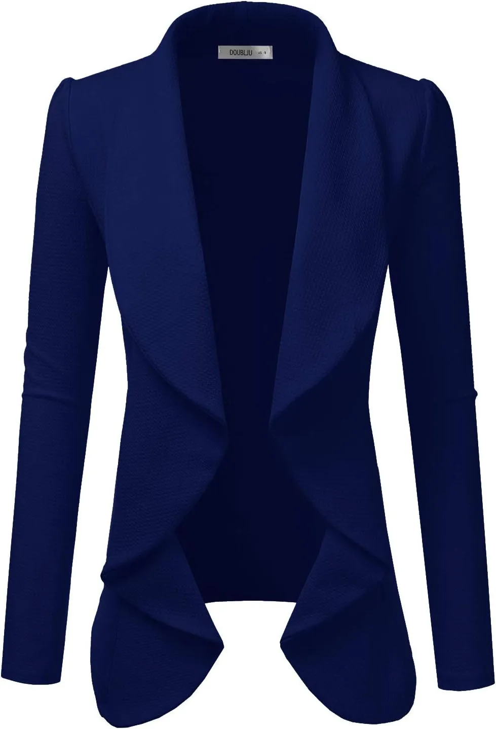 DOUBLJU Classic Draped Open Front Long Sleeve Business Casual Work Deconstructed Blazer Jackets for Womens with Plus Size