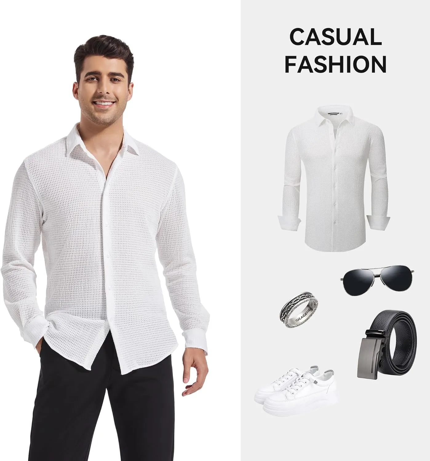 Esabel.C Seersucker Mens Dress Shirts Striped Cotton Casual Business Button Down Shirts for Men