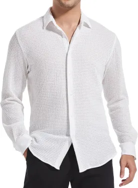 Esabel.C Seersucker Mens Dress Shirts Striped Cotton Casual Business Button Down Shirts for Men